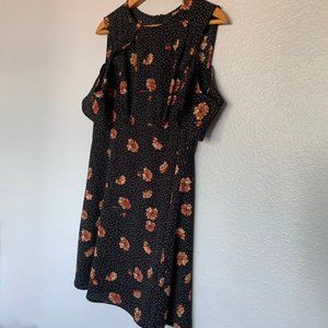 Black & Peach Floral Kimchi Blue Cold Shoulder Dress Size L